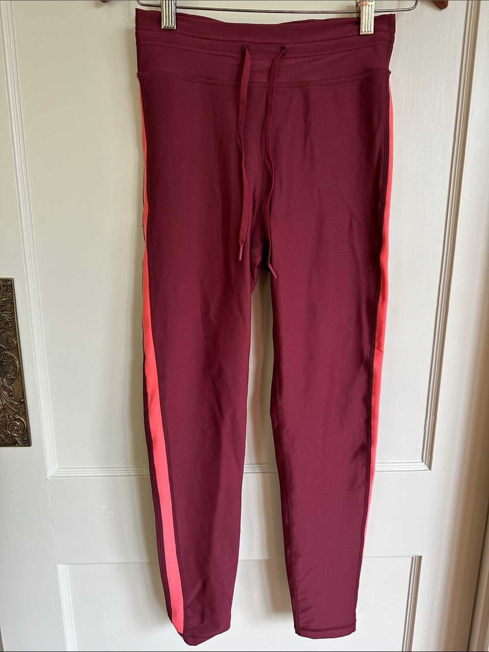 The Upside Burgundy Leggings with Coral Side Stripe